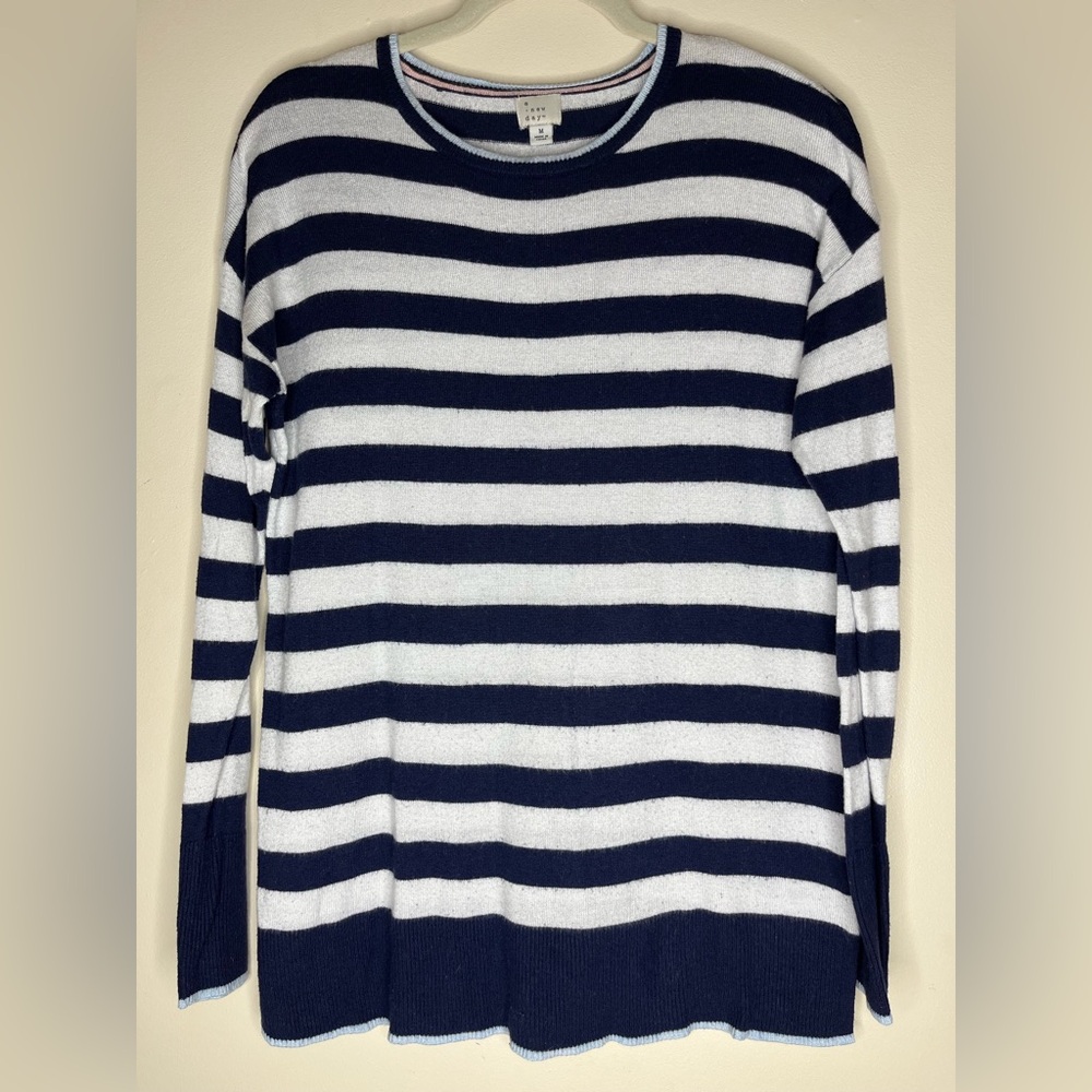 a new day Navy Blue & White Striped Long Sleeve Sweater (M)